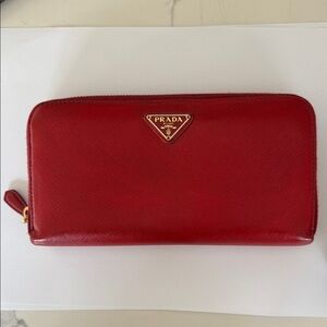 AUTHENTIC Prada Red Saffiano Leather Zip-Around Wallet